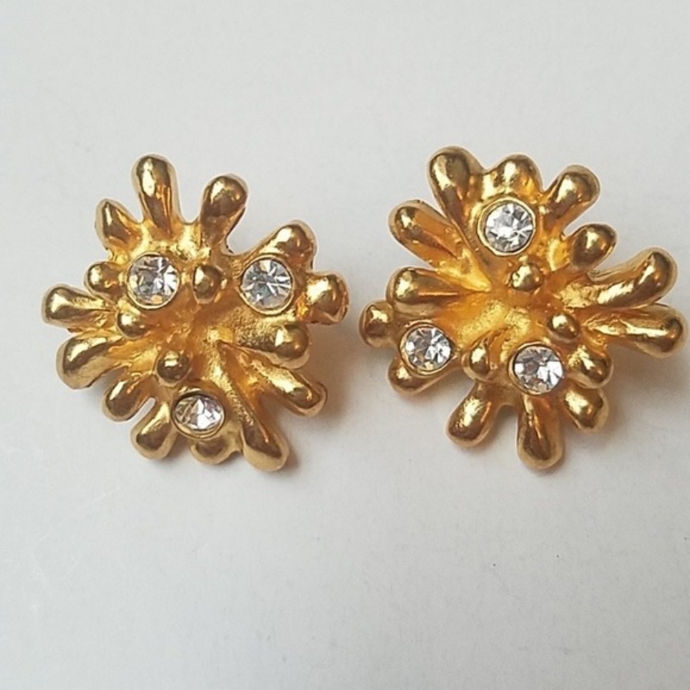 Christian Lacroix Couture Rare Iconic Anenome Gold Plt Crystal Earrings, Pierced